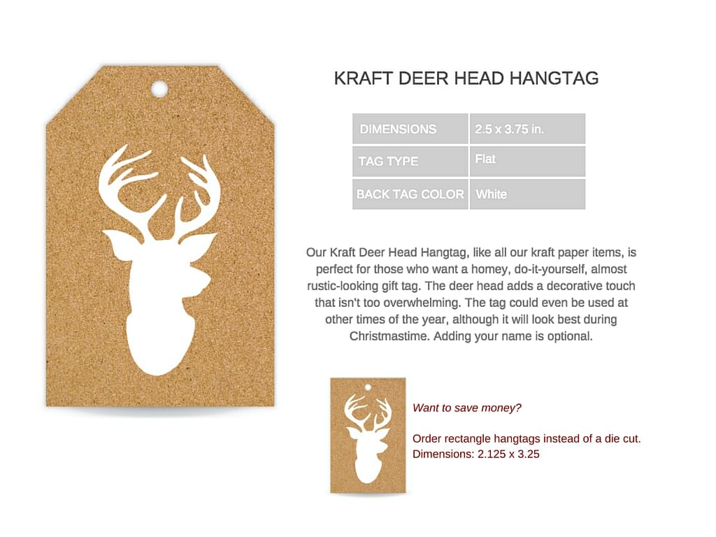 Kraft Deer Head Hangtag info