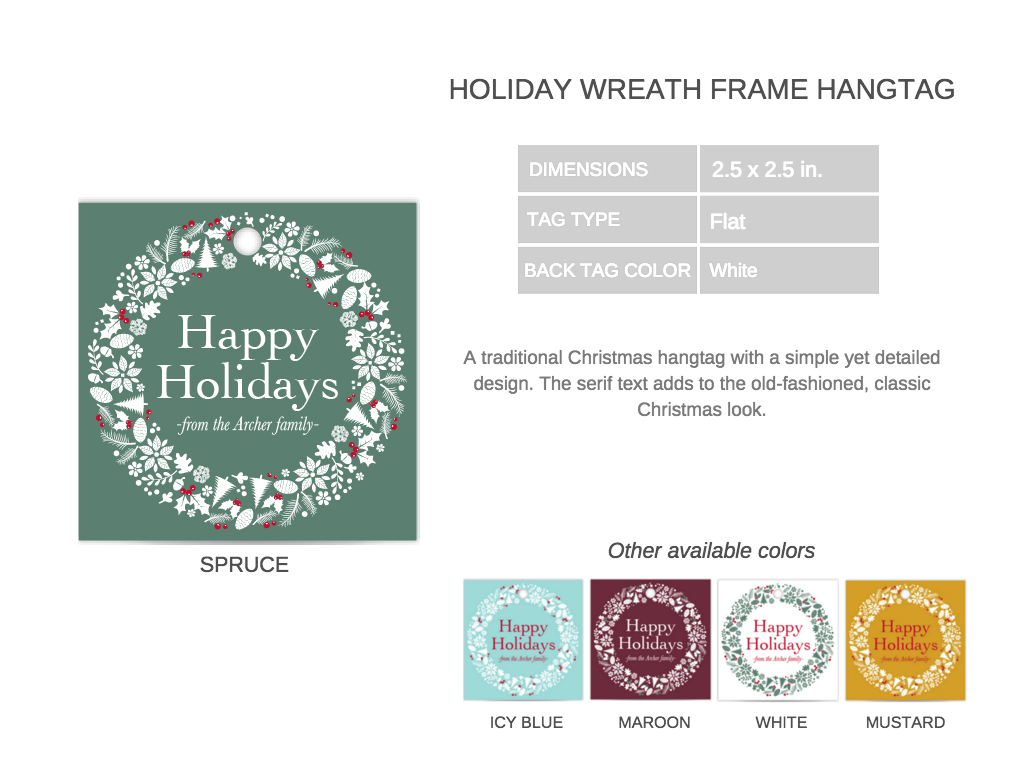 Holiday Wreath Frame Hangtag Details