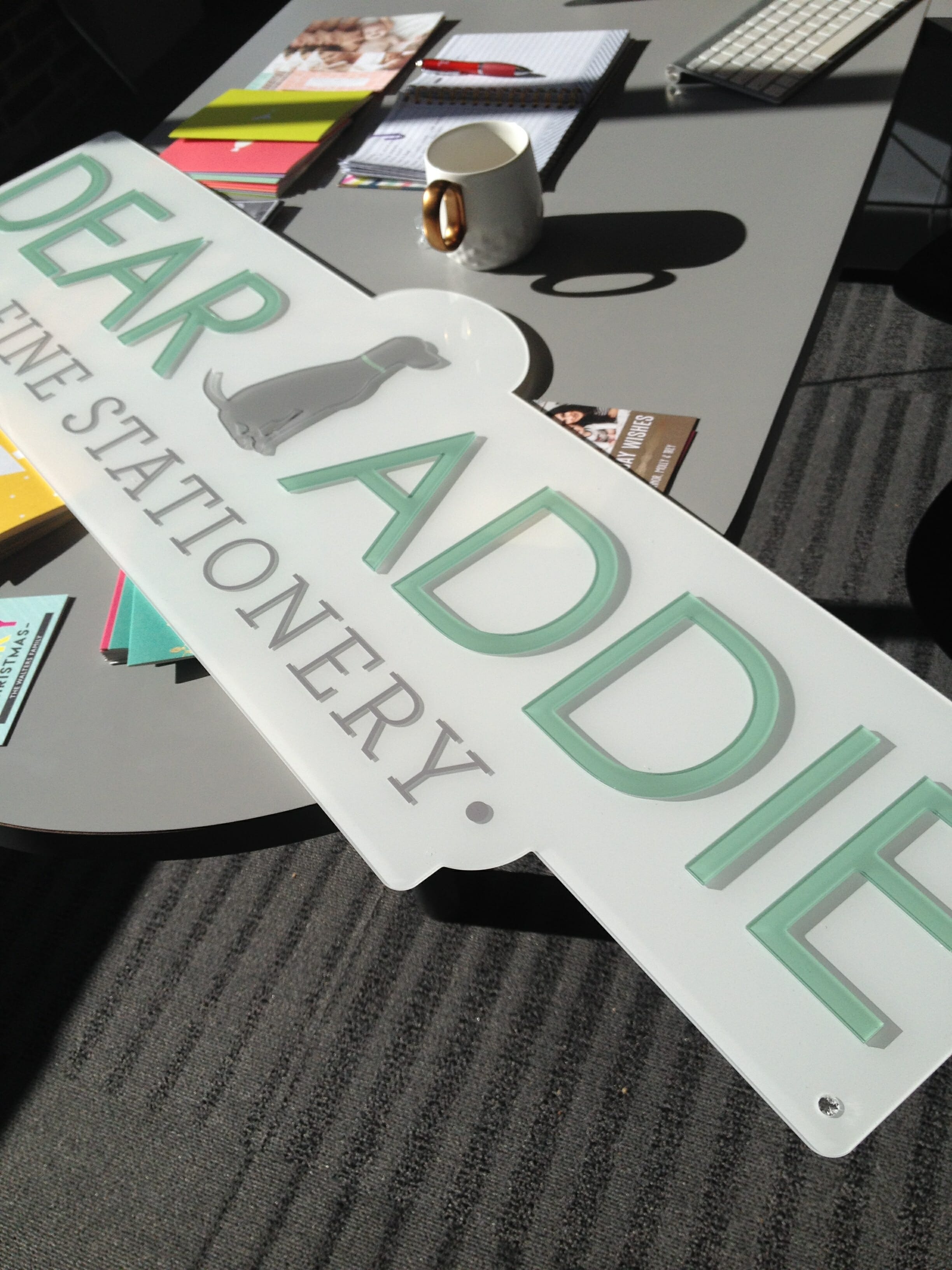 Acrylic sign - before standoff installation
